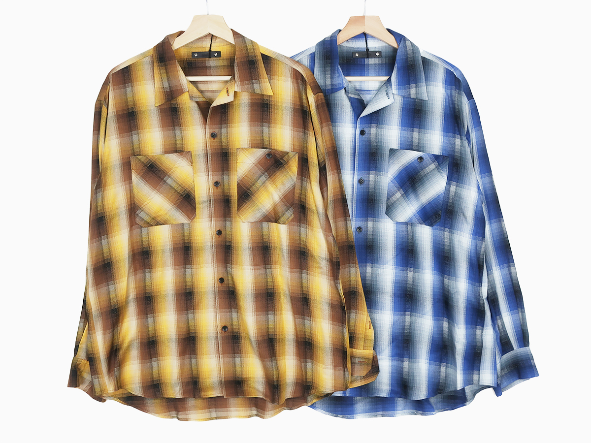 MINEDENIM マインデニム LAME OMBRE CHECK LOOSE WORK SH ラメ糸 オンブレチェック ルーズ ワークシャツ イエロー 2308-5001-27-032