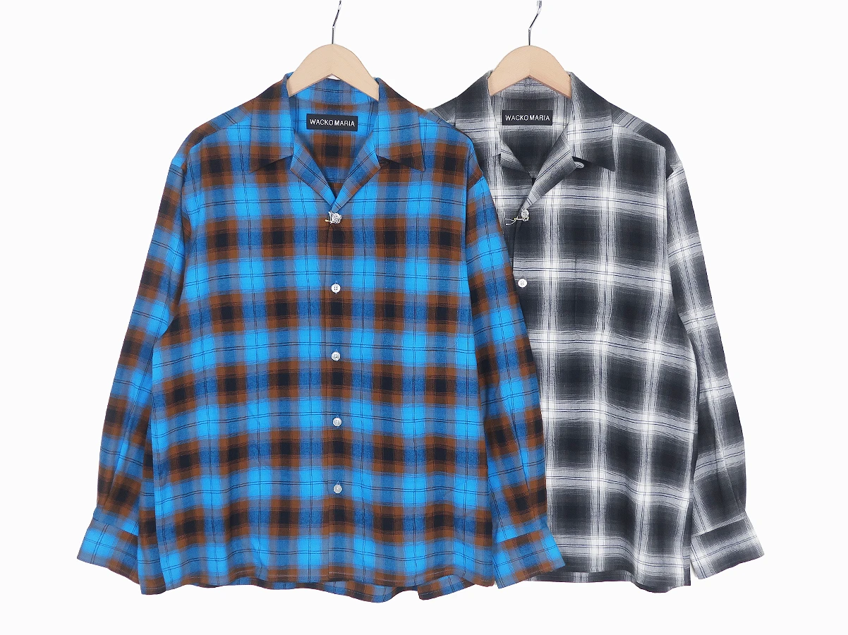 【WACKO MARIA ワコマリア】OMBRE CHECK OPEN COLLAR SHIRT L/S ( TYPE-1 ) シャツ26SS-WMS-OC11