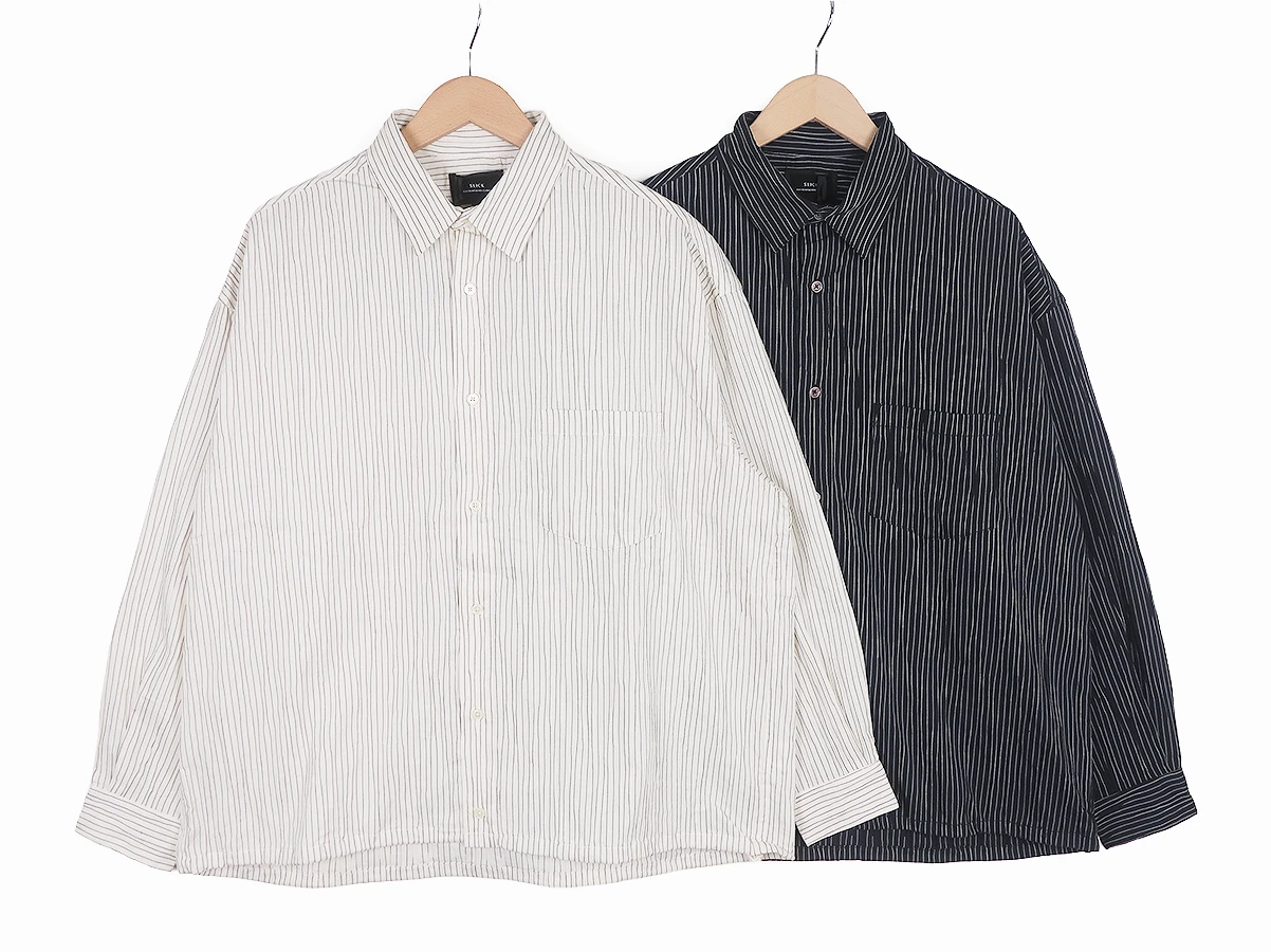 【SLICK スリック】Pinstripe Tuck Jacquard Drawstring Regular Shirts シャツ