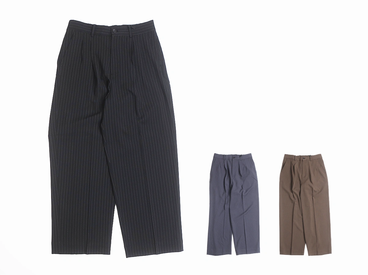 【SLICK スリック】Pinstripe Tech Twill Two Tuck Slacks ツータックスラックス